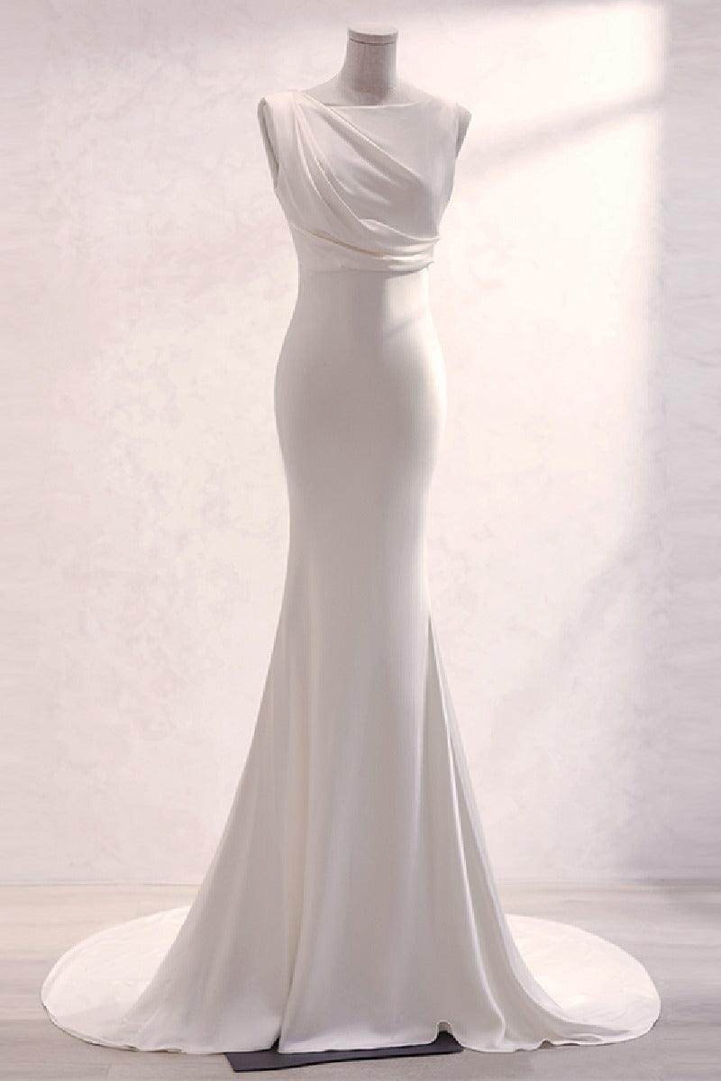 Trumpet-Mermaid Sweep-Brush Train Satin Wedding Dress 677606919790 - COCOMELODY